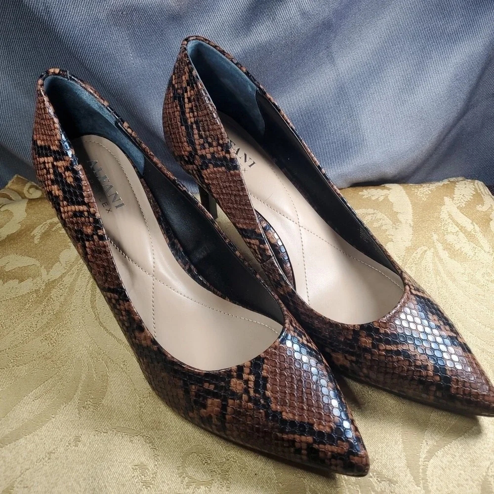 Alfani 8.5M Step N Flex Pumps Womens Brown Snakeskin Pointed Toe Office Wear‎